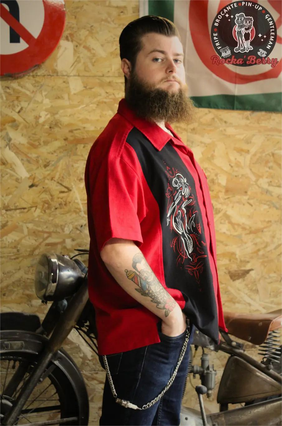 Chemise de Bowling Noire  Pinstriping Pinup - Steady Clothing ( MADE IN USA ) - Rocka'Berry