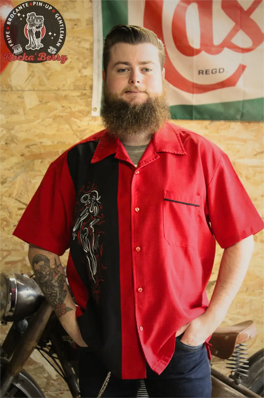 Chemise de Bowling Noire  Pinstriping Pinup - Steady Clothing ( MADE IN USA ) - Rocka'Berry
