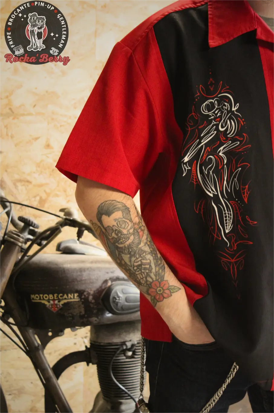 Chemise de Bowling Noire  Pinstriping Pinup - Steady Clothing ( MADE IN USA ) - Rocka'Berry