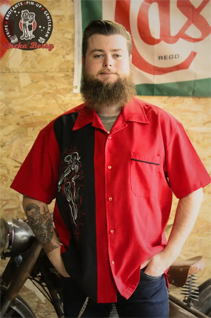 Chemise de Bowling Noire  Pinstriping Pinup - Steady Clothing ( MADE IN USA ) - Rocka'Berry