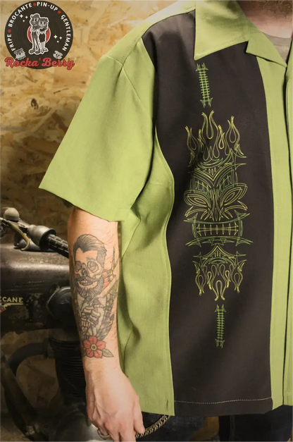 Chemise de Bowling Verte Pinstriping Tiki - Steady Clothing ( MADE IN USA ) - Rocka'Berry