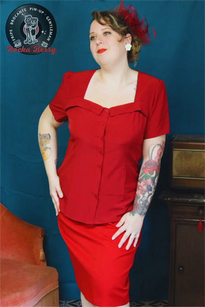 Chemisier Pinup Rétro Col en Cœur Bordeaux - Belle Poque Belle Poque
