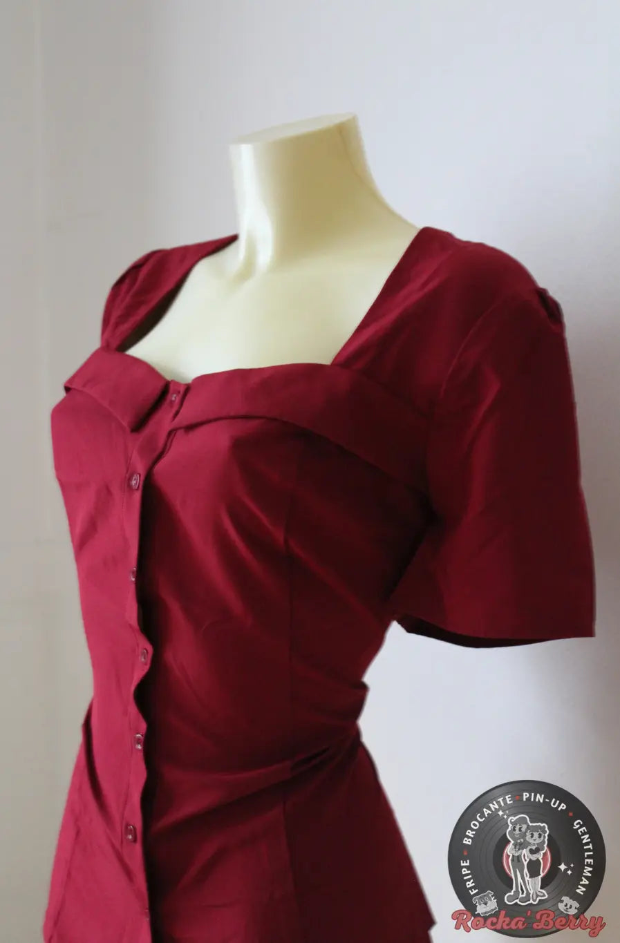 Chemisier Pinup Rétro Col en Cœur Bordeaux - Belle Poque Belle Poque