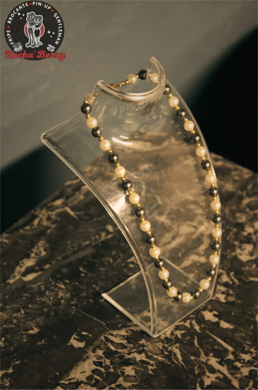 Collier Vintage : Perles Grises & Blanches - Rocka'Berry