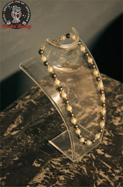 Collier Vintage : Perles Grises & Blanches - Rocka'Berry