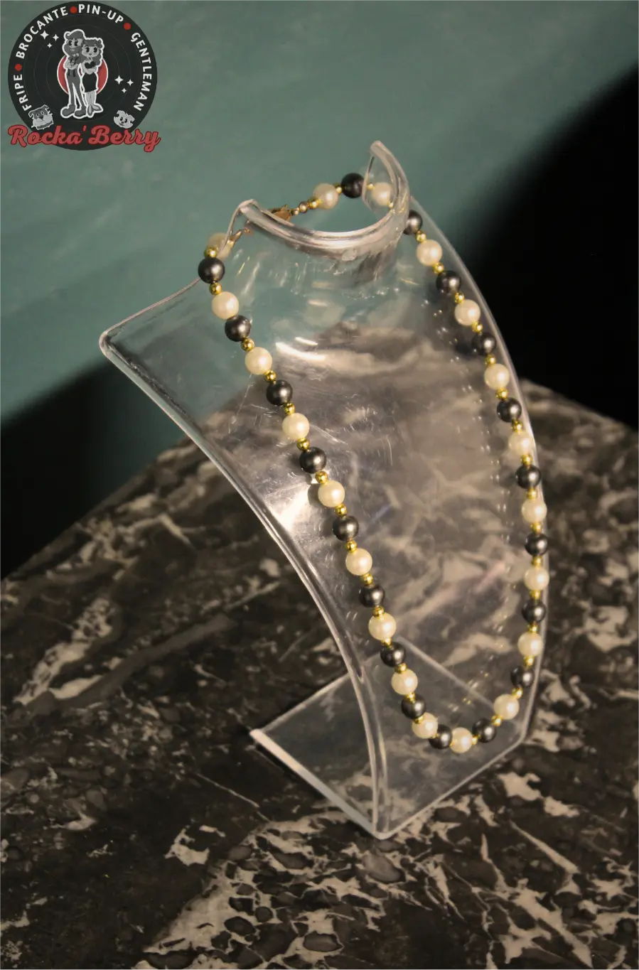 Collier Vintage : Perles Grises & Blanches - Rocka'Berry