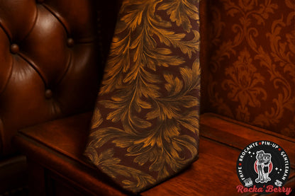 Cravate Vintage Rouge et Or Feuille de Chou - Made in France Rocka'Berry