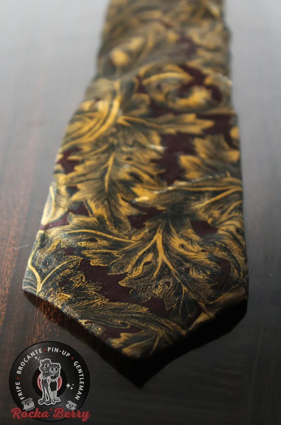 Cravate Vintage Rouge et Or Feuille de Chou - Made in France Rocka'Berry