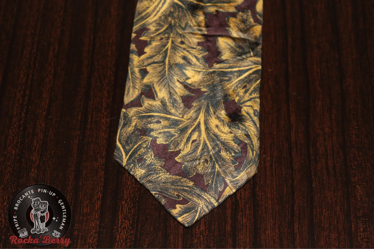 Cravate Vintage Rouge et Or Feuille de Chou - Made in France Rocka'Berry