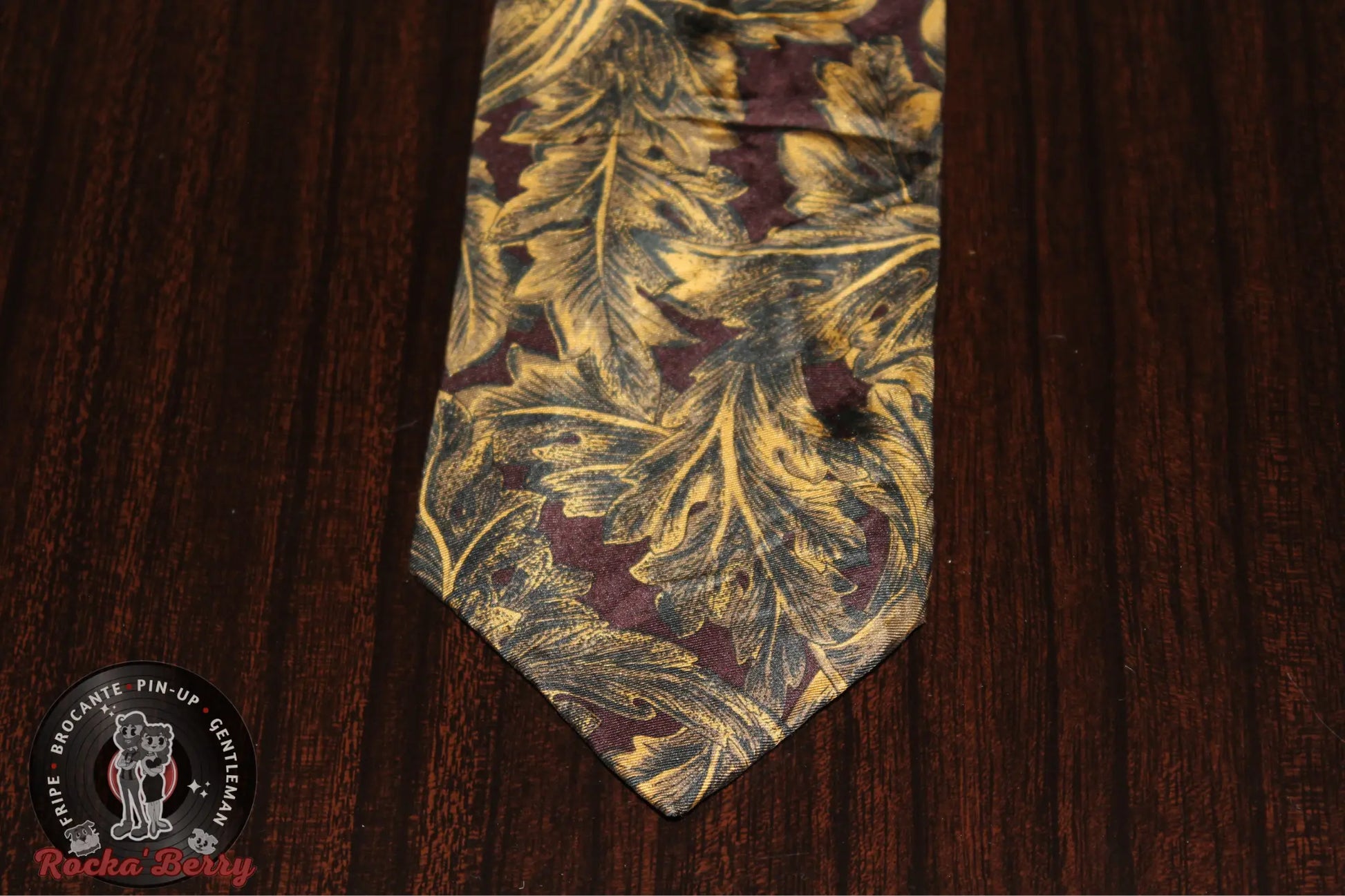 Cravate Vintage Rouge et Or Feuille de Chou - Made in France Rocka'Berry
