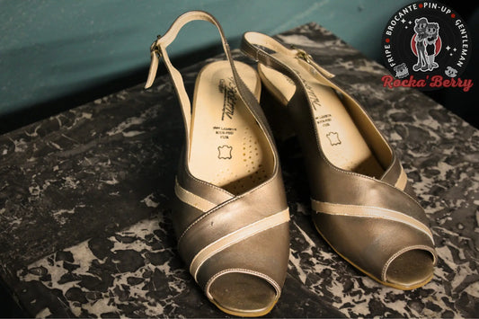 Sandales Pin-up Vintage Argentés - Made in France - Rocka'Berry
