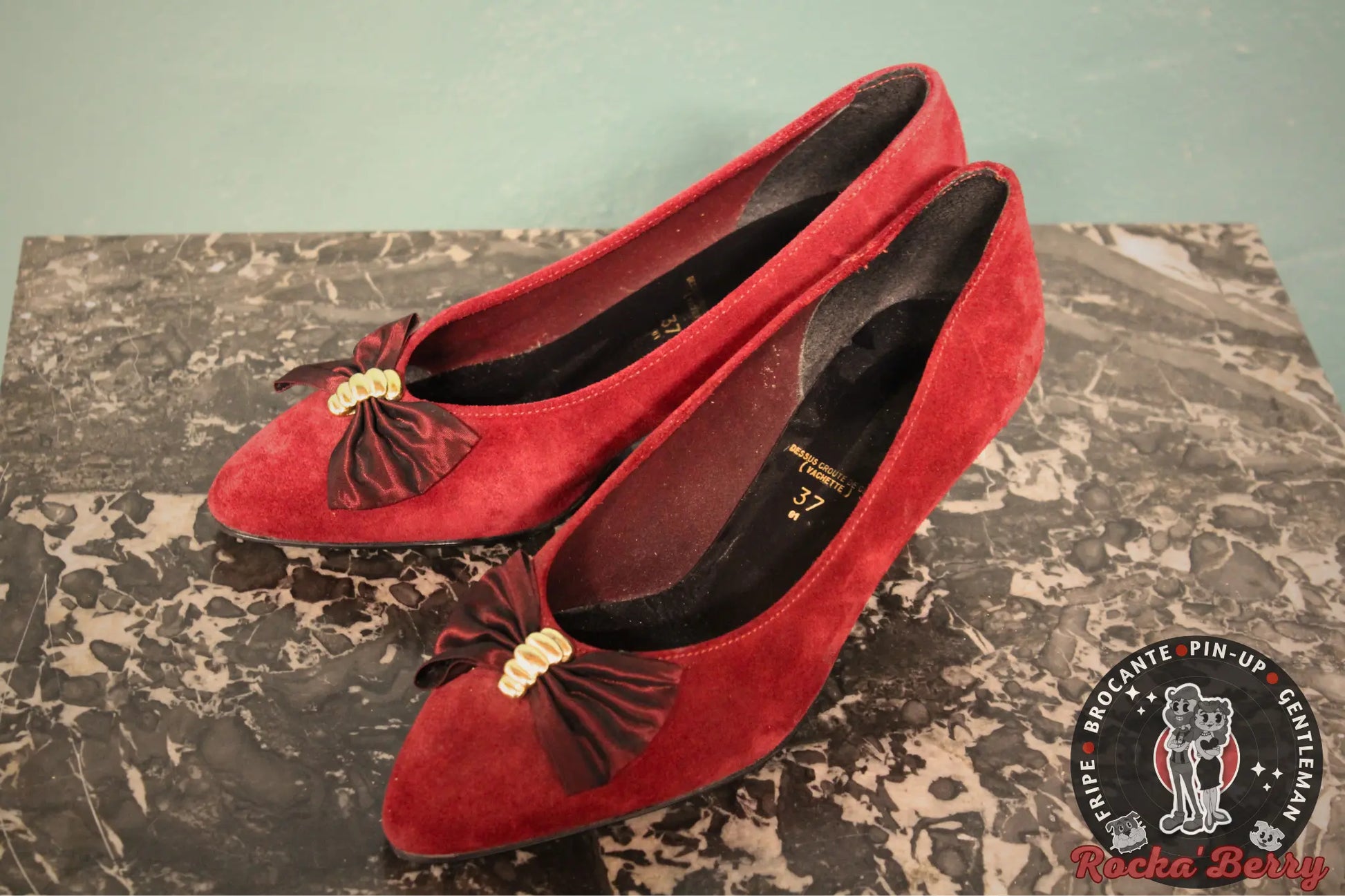 Escarpins Pin-up Vintage Bordeaux & Dorés - Made in France - Rocka'Berry