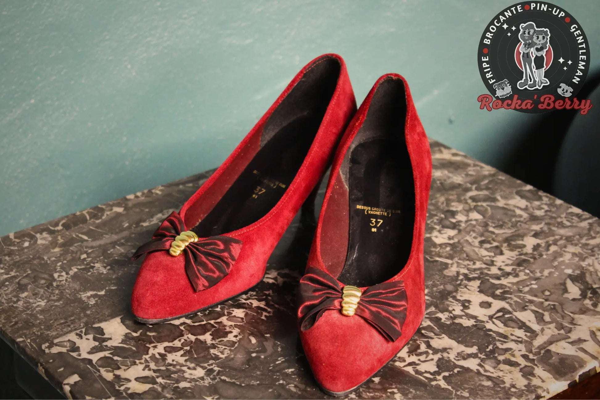 Escarpins Pin-up Vintage Bordeaux & Dorés - Made in France - Rocka'Berry