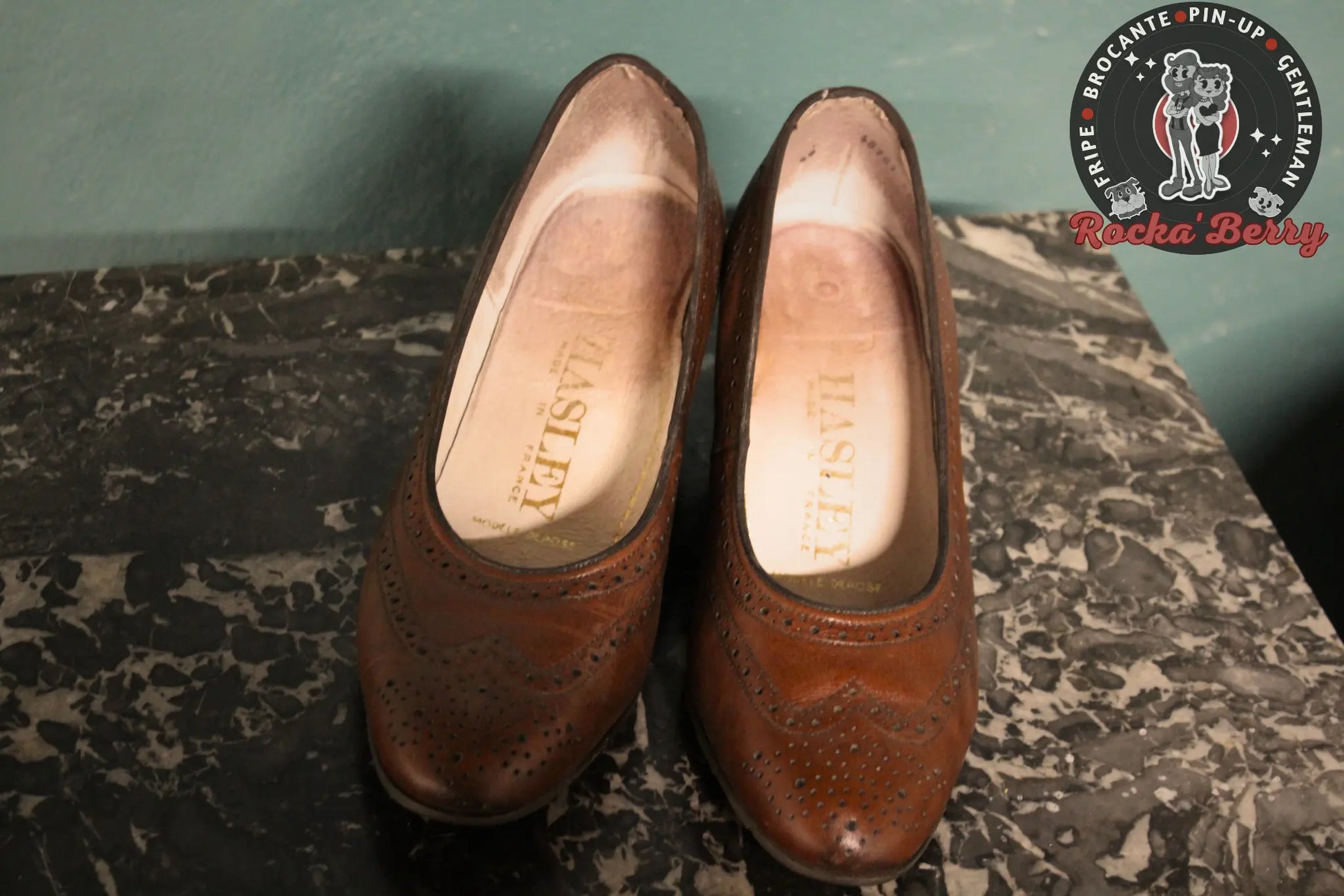 Escarpins Pin-up Vintage Marron Cuir Style Derbies - Made in France - Rocka'Berry
