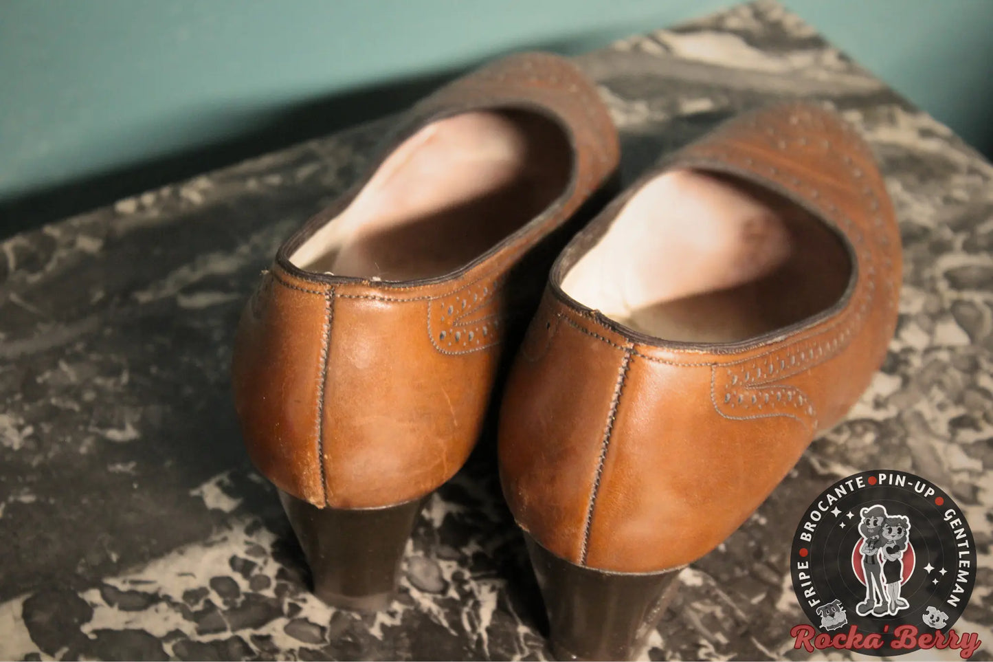 Escarpins Pin-up Vintage Marron Cuir Style Derbies - Made in France - Rocka'Berry