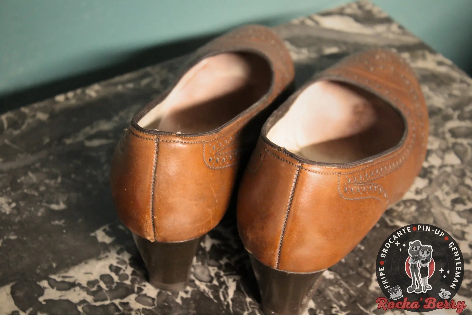 Escarpins Pin-up Vintage Marron Cuir Style Derbies - Made in France - Rocka'Berry