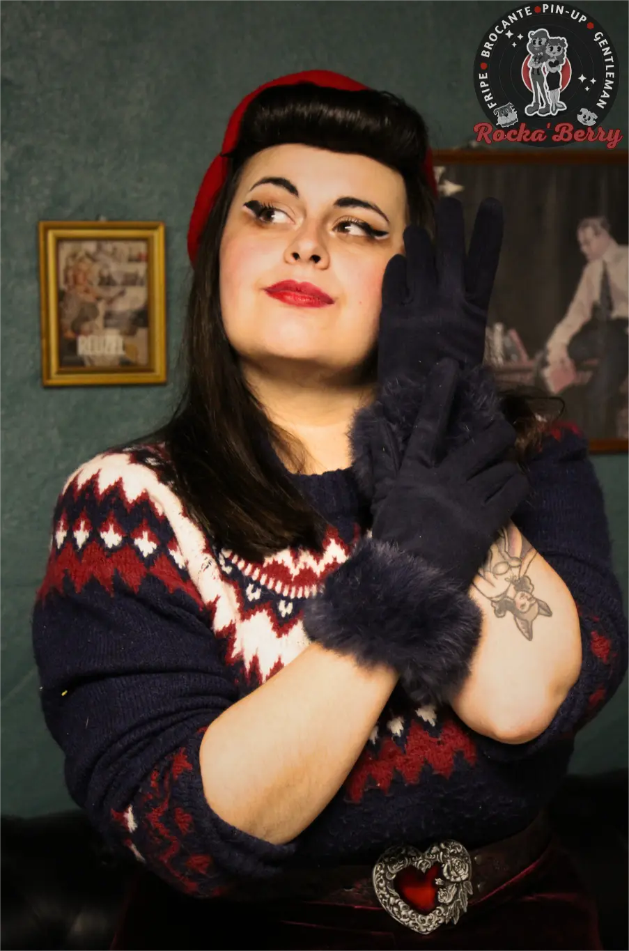 Gants Vintage : Fourrure Bleu Marine Rocka'Berry