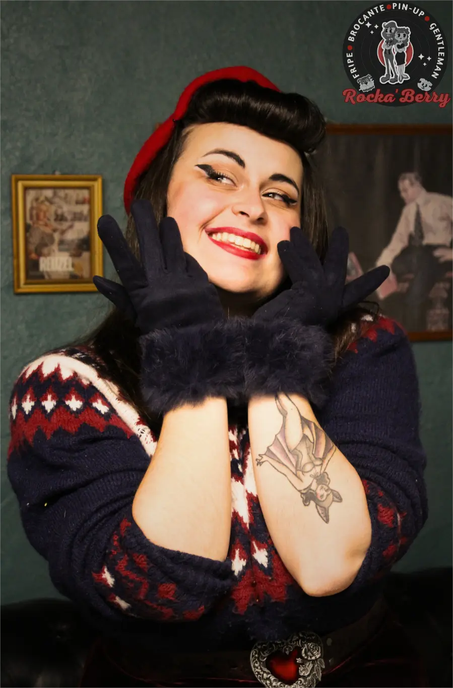 Gants Vintage : Fourrure Bleu Marine Rocka'Berry