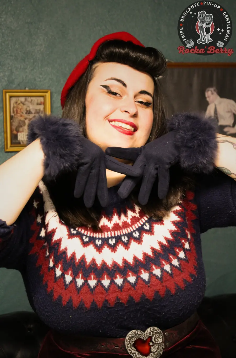 Gants Vintage : Fourrure Bleu Marine Rocka'Berry