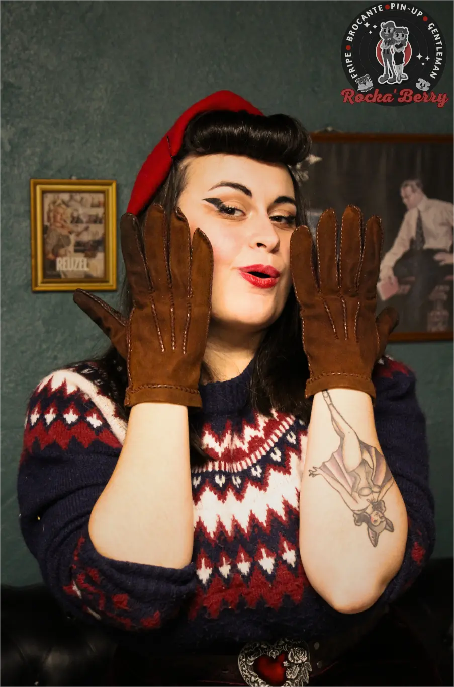 Gants Vintage : Large , Cuir Marron - Rocka'Berry