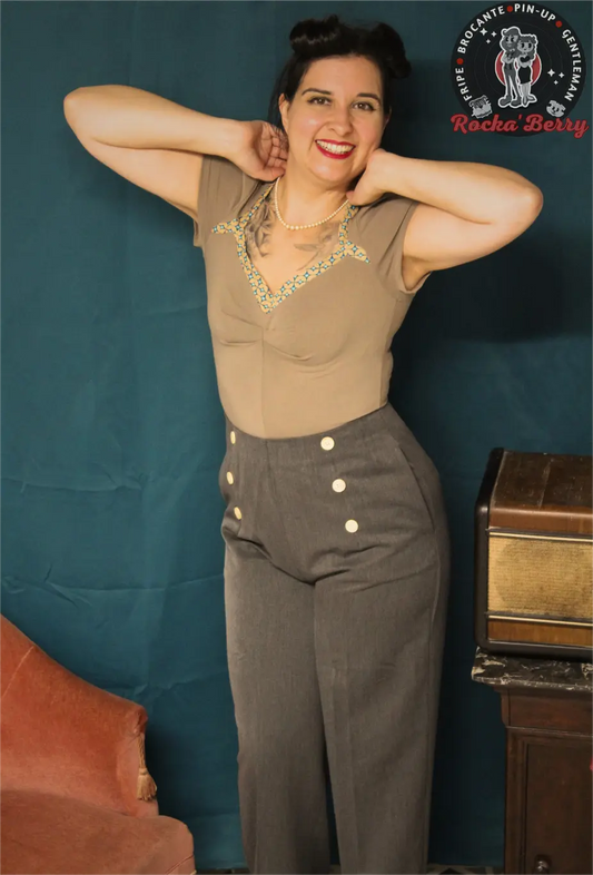 Haut Rétro Pinup Marron & Kaki - MissCandyFloss Miss Candyfloss