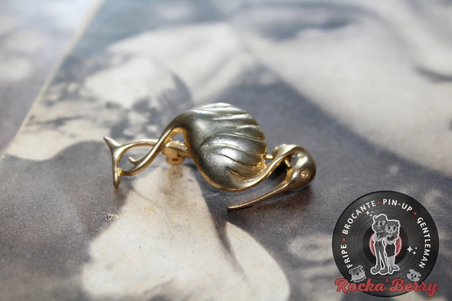 Broche Dorée Oiseau / Héron Rocka'Berry