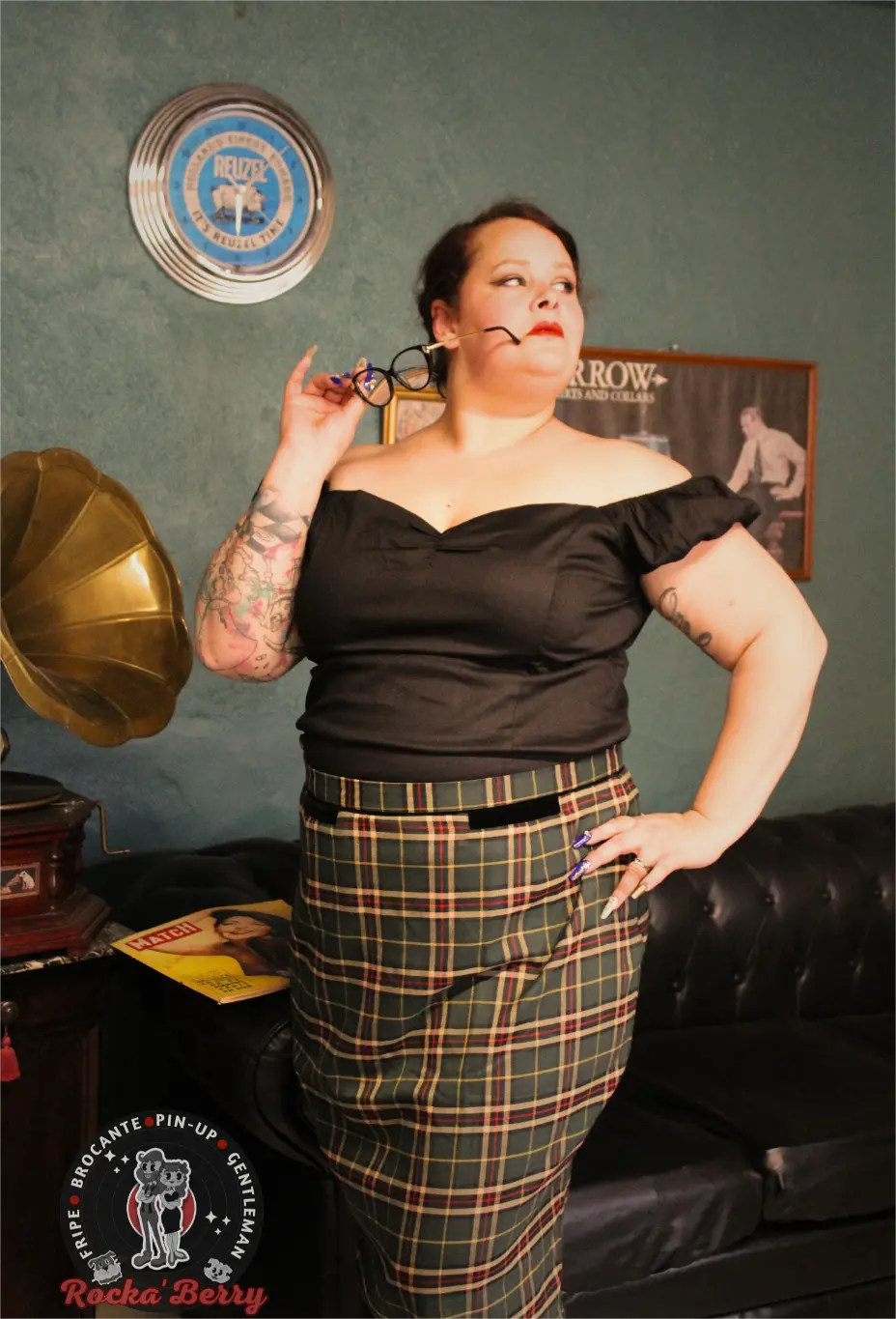 Jupe Crayon Pinup Rétro Tartan Verte - Banned Banned