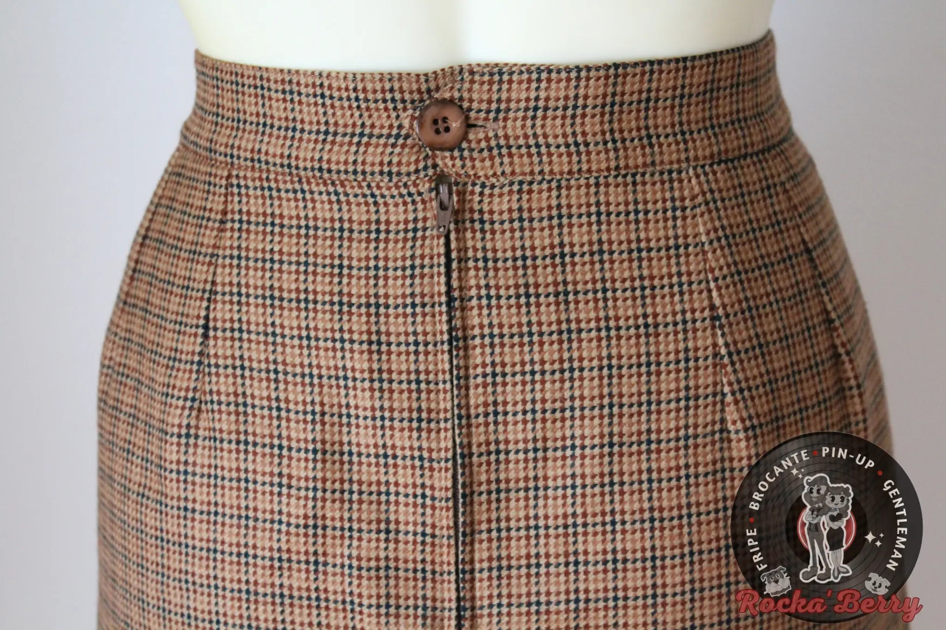 Jupe Crayon Pinup Vintage Marron Pied de Poule Made in France Rocka Berry