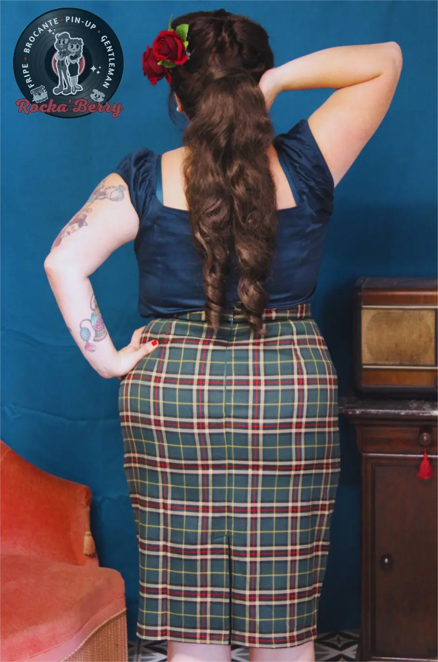 Jupe Crayon Pinup Retro Tartan Verte Banned Rocka Berry