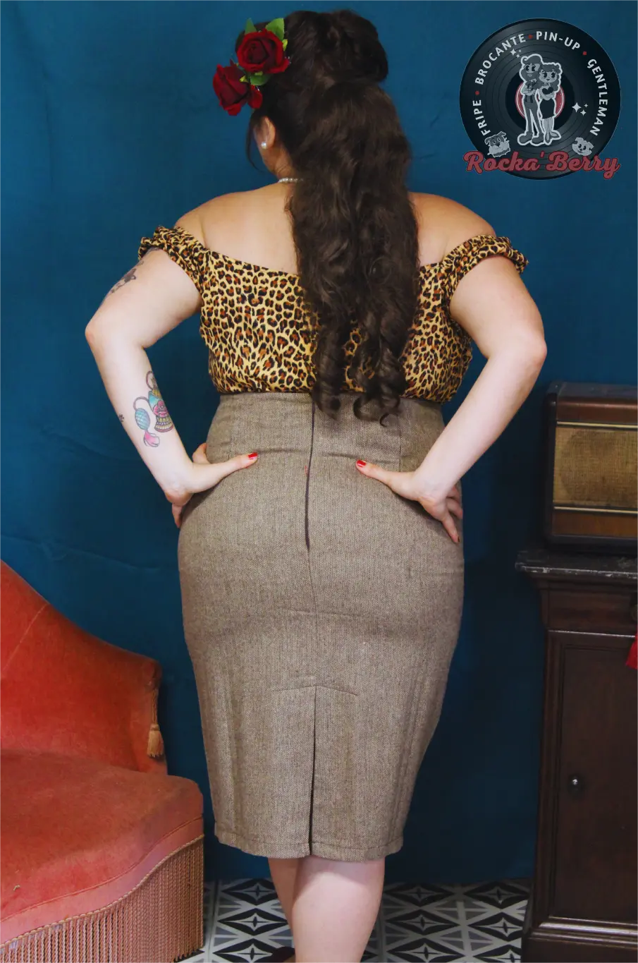 Jupe Crayon Rétro Pinup Tweed Marron - Banned Banned