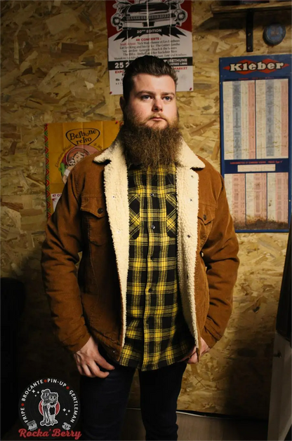 🧥 Veste Von Dutch Camel Sherpa – Blouson Côtelé Molletonné Homme Style Vintage Rockabilly Von Dutch