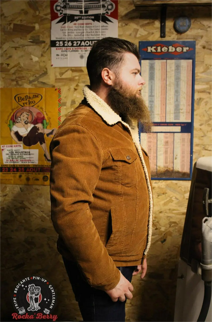 🧥 Veste Von Dutch Camel Sherpa – Blouson Côtelé Molletonné Homme Style Vintage Rockabilly Von Dutch