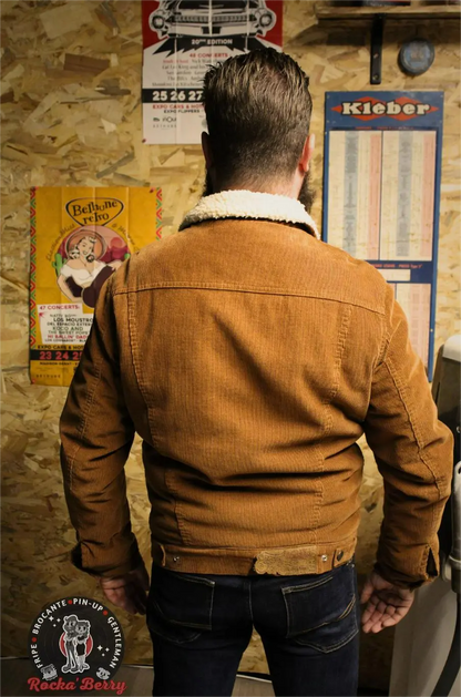 🧥 Veste Von Dutch Camel Sherpa – Blouson Côtelé Molletonné Homme Style Vintage Rockabilly Von Dutch