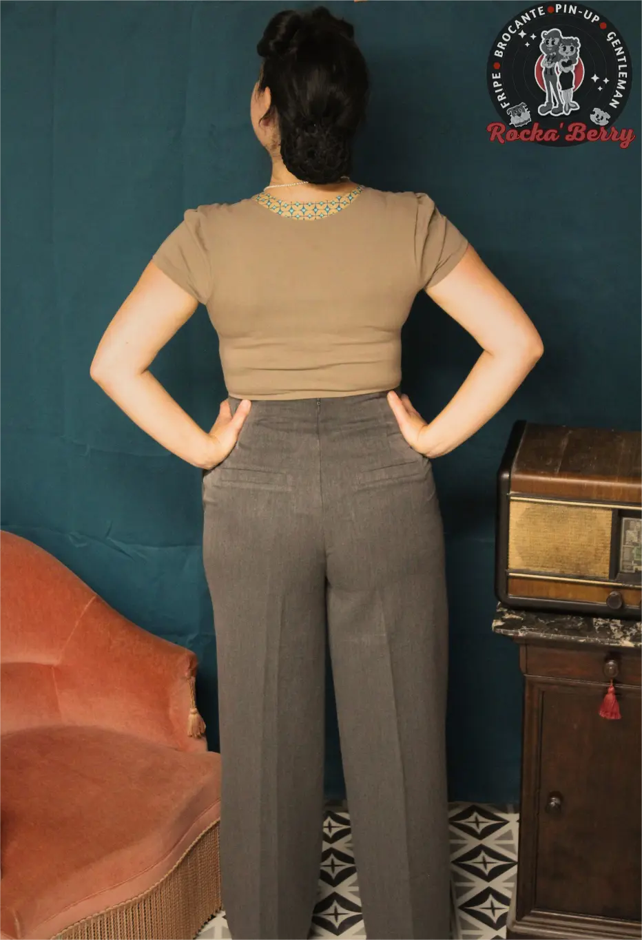 Pantalon Retro Taille Haute Pinup Gris Banned Rocka Berry