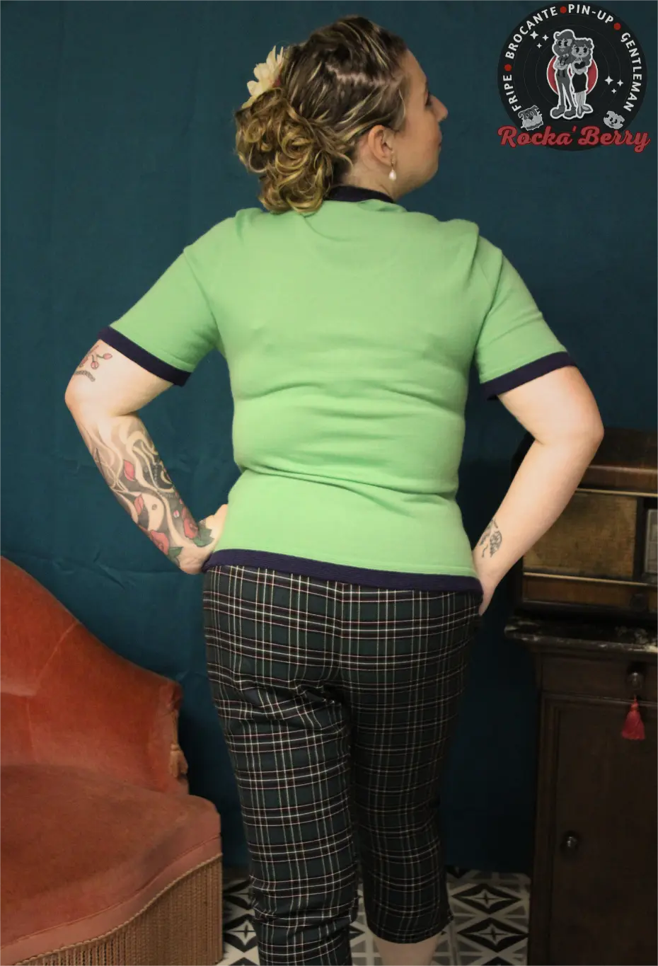 Pull Vintage à Manches Courtes Vert Menthe Sailor Pinup - Made in France Rocka'Berry