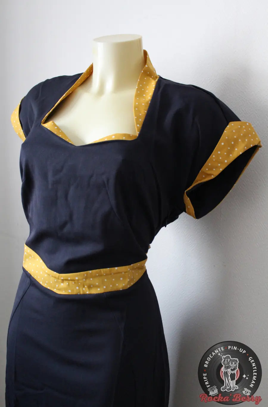 Robe Crayon Bleu Marine & Moutarde Pinup - MissCandyFloss Miss Candyfloss