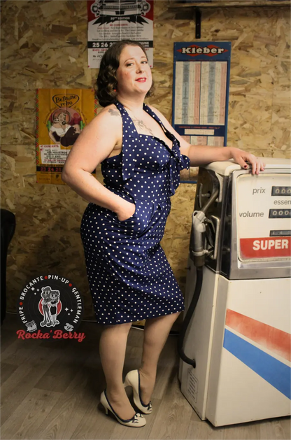 Robe Pinup Crayon Bleue à Pois - Timeless London Timeless London