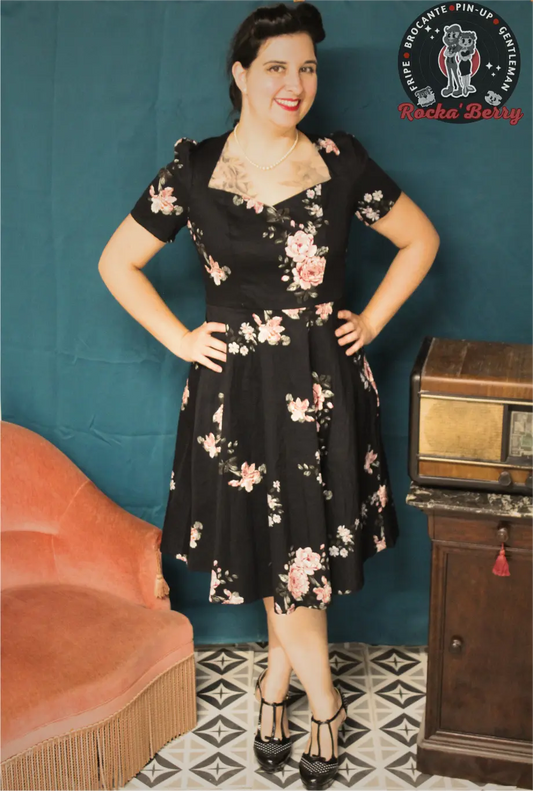 Robe Pinup Swing Noire Fleurie - Rocka'Berry