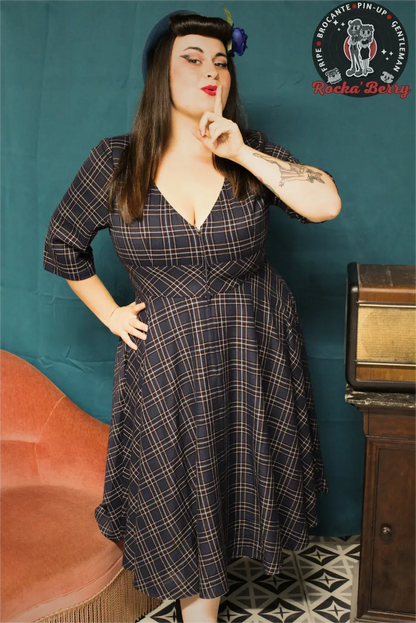 Robe Swing Rétro Pinup Tartan Navy - Hell Bunny Hell Bunny