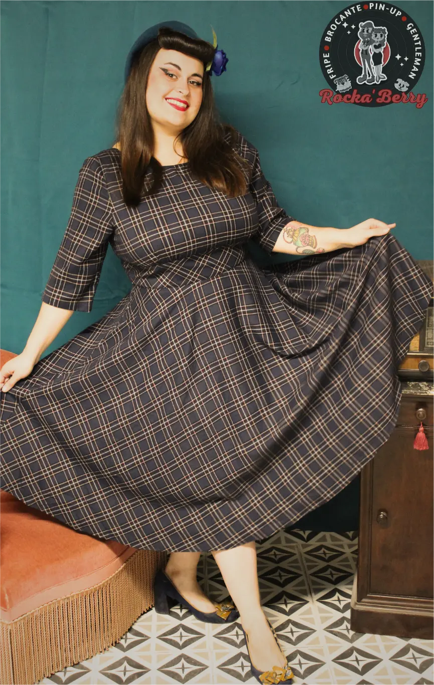 Robe Swing Rétro Pinup Tartan Navy - Hell Bunny Hell Bunny