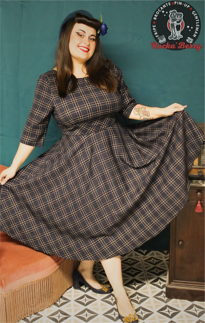 Robe Swing Rétro Pinup Tartan Navy - Hell Bunny Hell Bunny