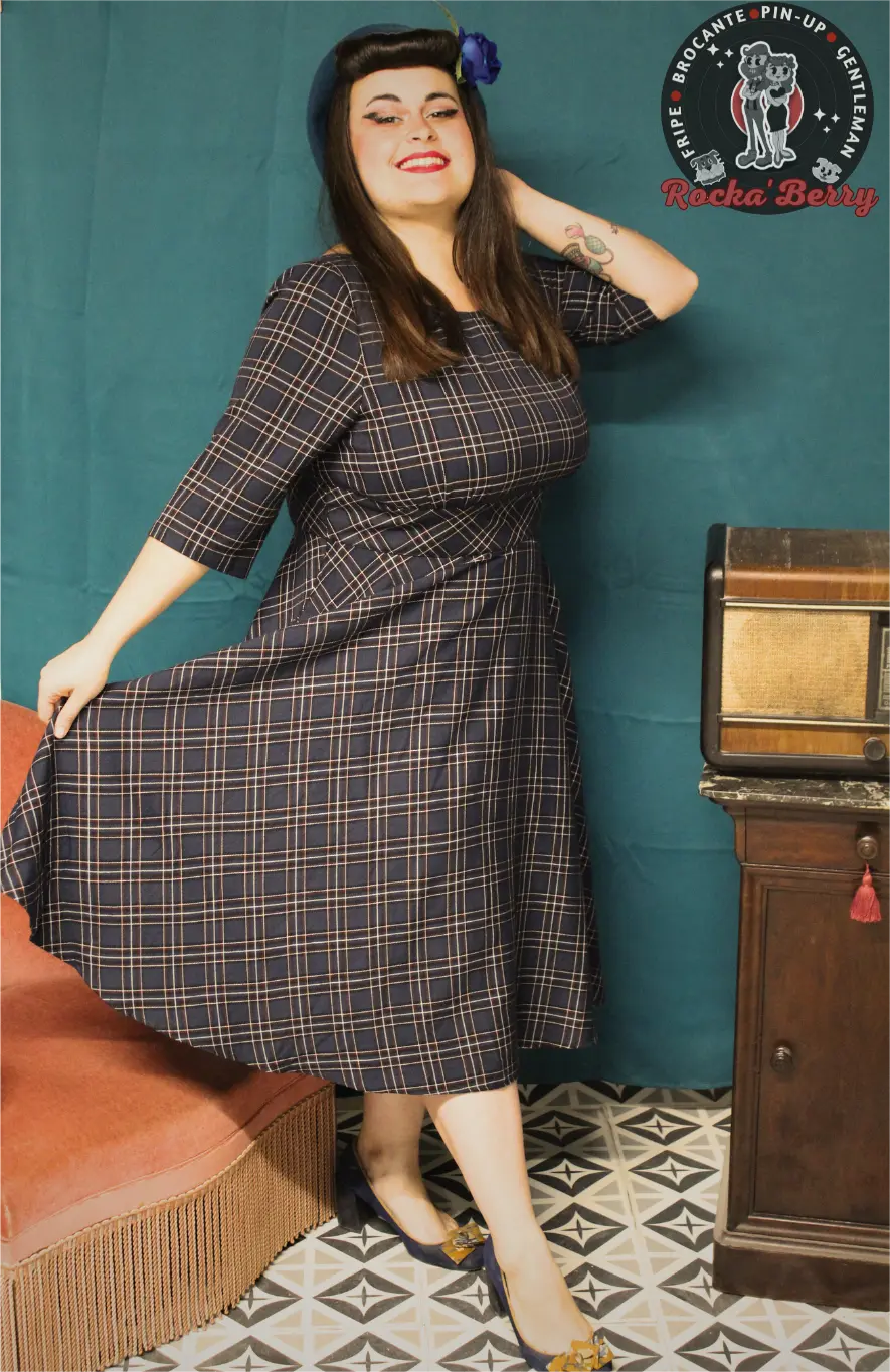 Robe Swing Rétro Pinup Tartan Navy - Hell Bunny Hell Bunny