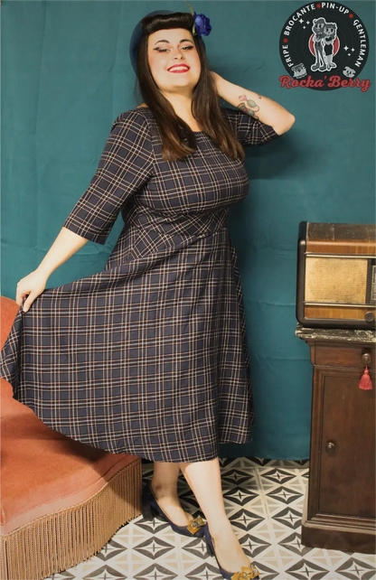 Robe Swing Rétro Pinup Tartan Navy - Hell Bunny Hell Bunny