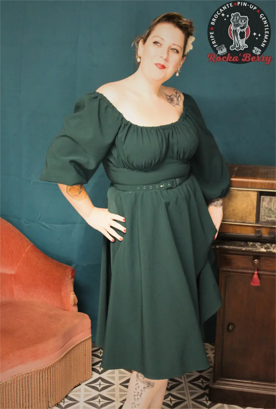 Robe Swing Romantique Verte  - Vixen by Micheline Pitt Vixen by Micheline Pitt