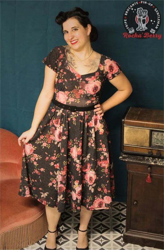 Robe Swing Rose Pailletée Pinup - MissCandyFloss Miss Candyfloss