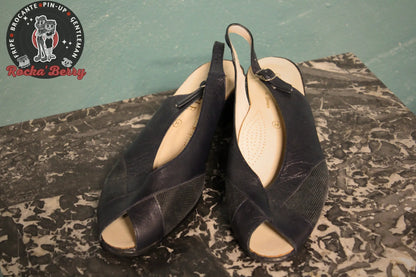 Sandales Pin-up Vintage Bleu Marine - Made in France - Rocka'Berry