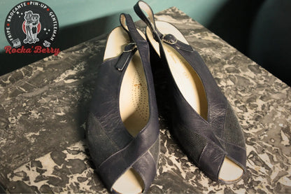Sandales Pin-up Vintage Bleu Marine - Made in France - Rocka'Berry
