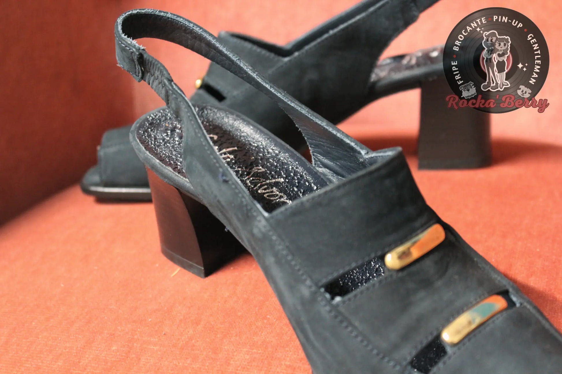 Sandales Pin-up Vintage Gold & Navy - Made in France Rocka'Berry