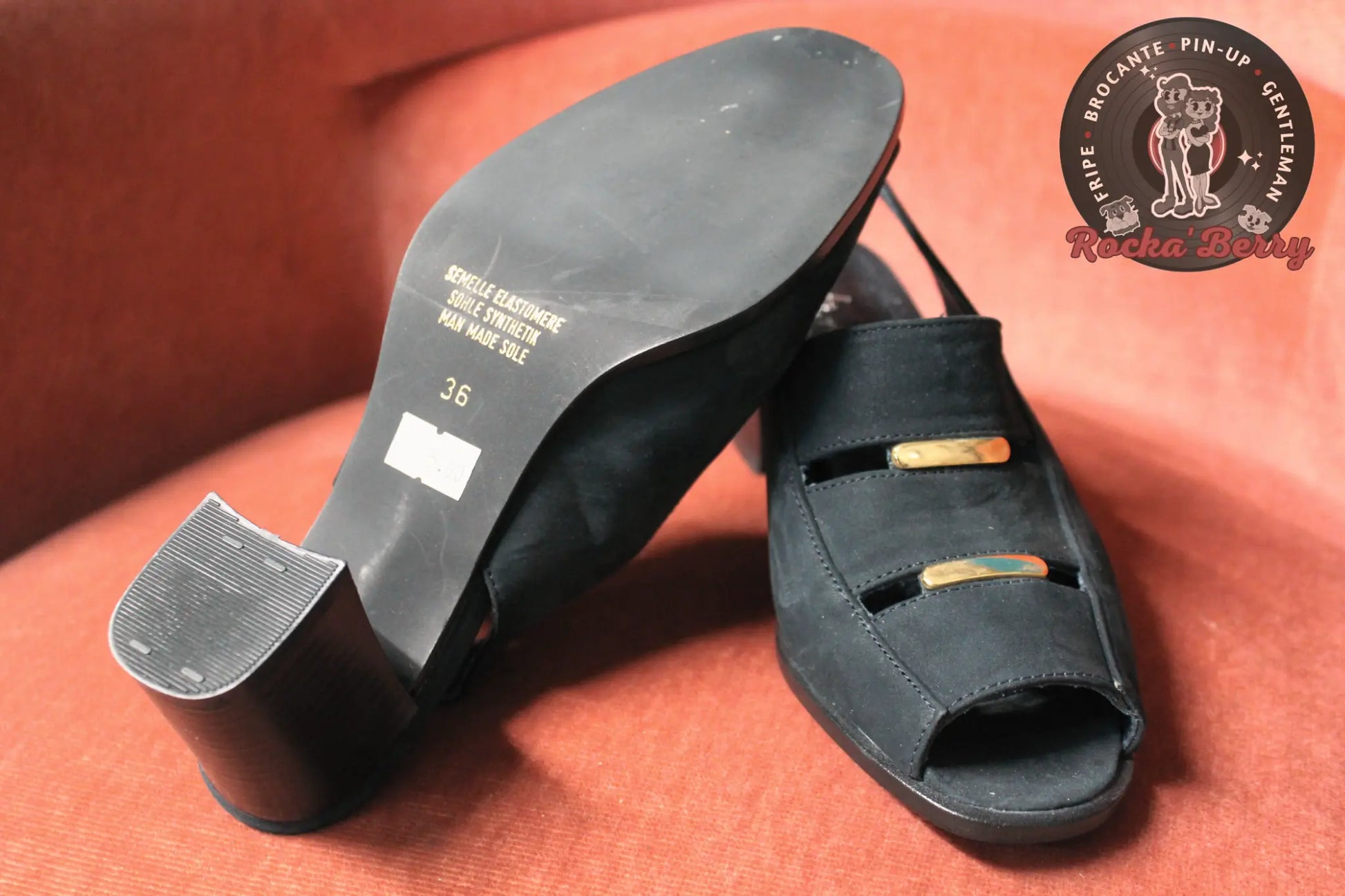 Sandales Pin-up Vintage Gold & Navy - Made in France Rocka'Berry