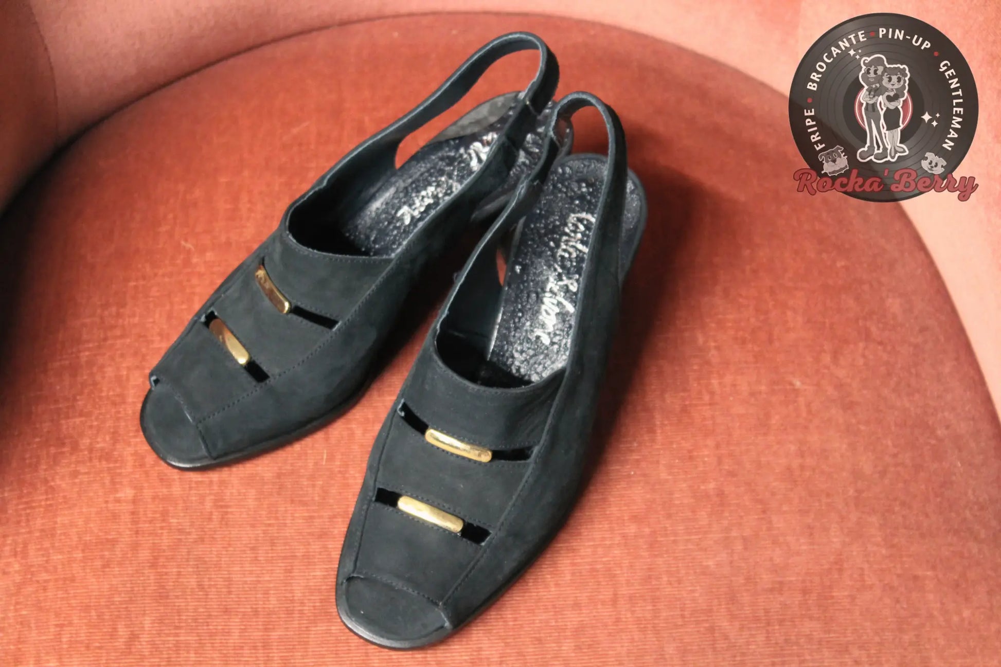 Sandales Pin-up Vintage Gold & Navy - Made in France Rocka'Berry